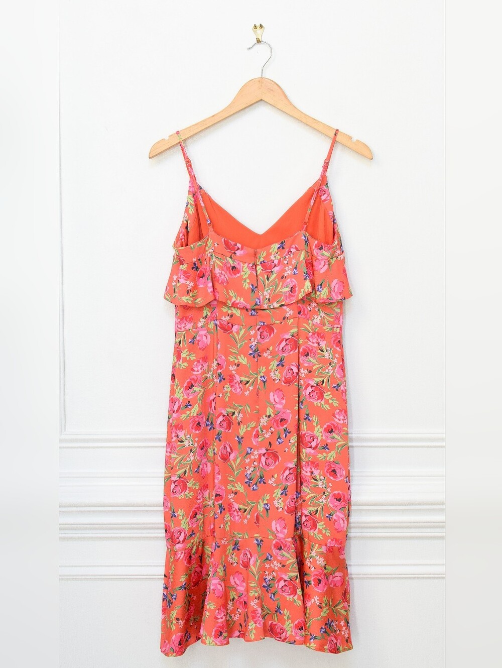 Anthropologie Keepsake Floral Midi Dress Pink Coral Sz M Cocktail Boho Romantic - Picture 7 of 14